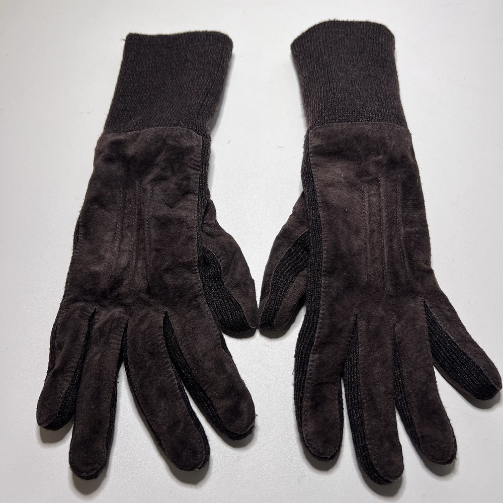 Vintage Brown Suede Leather Gloves-One Size‎
